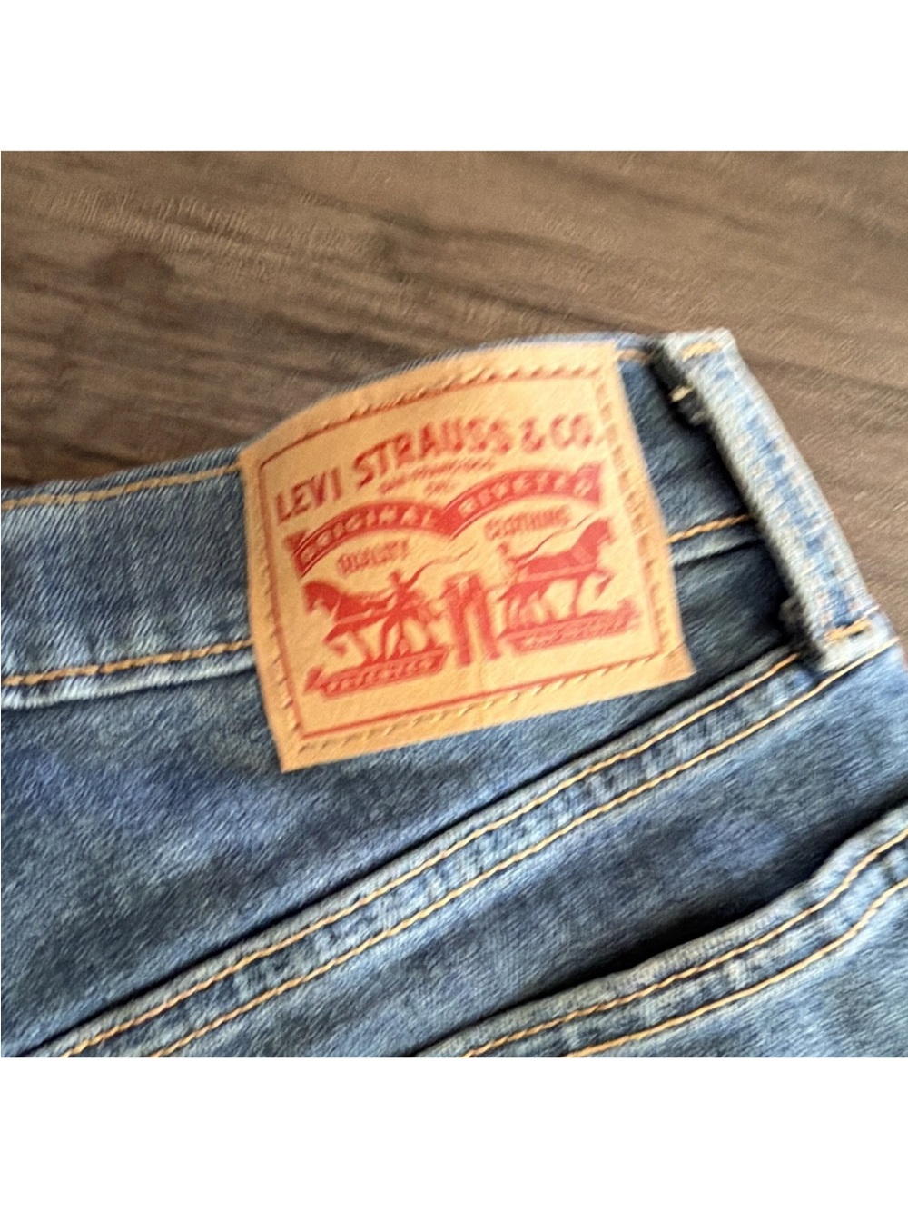 Levi's Blue Denim Jean Shorts with Tan Patch